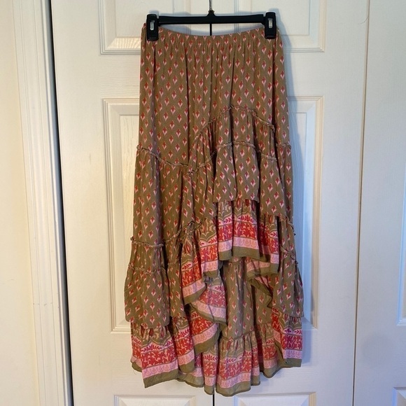 Talisman Pink & Tan Tiered Sassy Ruffle Skirt Size Small - Picture 1 of 9